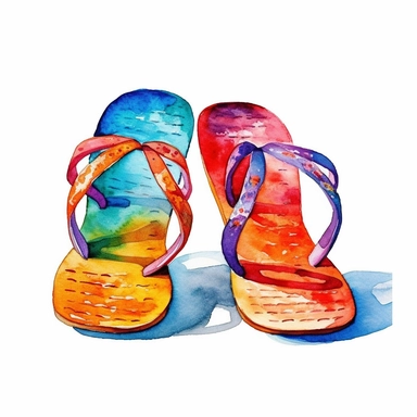 watercolor colorful clipart of a pair of flip flops, hd, on white background