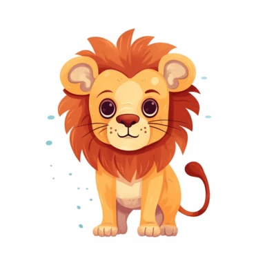 cute lion, roaring with strength and confidence, the king of the savanna, earthy tones, clipart, on a white background