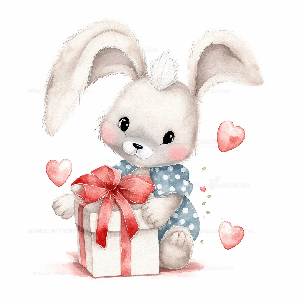 a shy baby Bunny with gifts Clipart, Peter rabbit, wearing a white ...