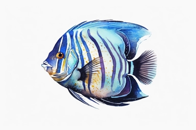 Watercolor, Emperor Angelfish Fish, clipart, hd, on a white background, spaced out