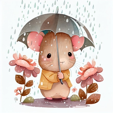 Mouse Clipart Rainy Day Clipart April Showers, beauty watercolor , cute cartoon, character