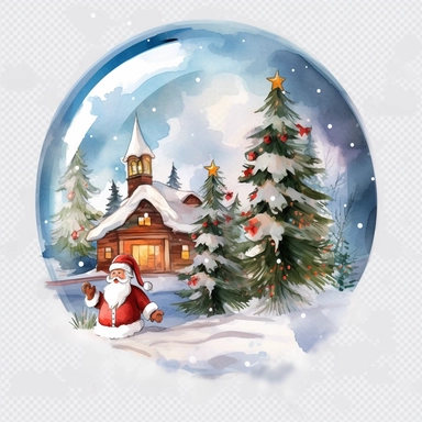 Christmas Christmas tree and Santa Globe, lateral view, clipart, transparent background, clear background, high resolution, watercolor, vector, 12k, 300 dpi, 12: 12 ratio