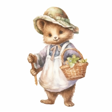 a Cute Happy Baby Hedgehog in the style of Watercolor Kate Greenaway Clipart, White Background