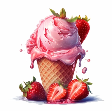 one clipart Strawberry ice-cream on a white background, in the style of wlop, southern countryside, collage-oriented, sterling silver highlights, colorful caricature, emotionally-charged brushstrokes, hyper-realistic animal illustrations, no watermark, text, words, paintbrush, 300 DPI, typography, the images do not stick together, no text in the picture