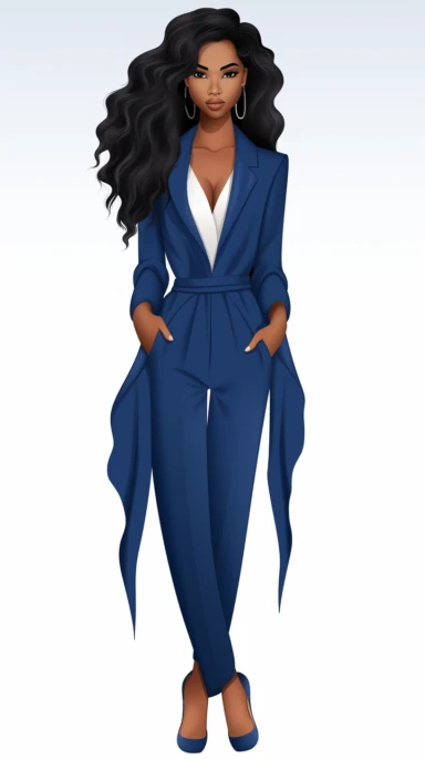 Faceless clipart, Boss girl clipart, Fashion illustration, African American clipart, Look Clipart, Fashion clipart, Black woman clipart, blue toned, royal, cartoon, painting