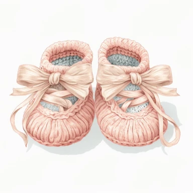 Clipart, vintage illustration, cute wool baby newborn babygirl shoes , pastel color, hand drawn
