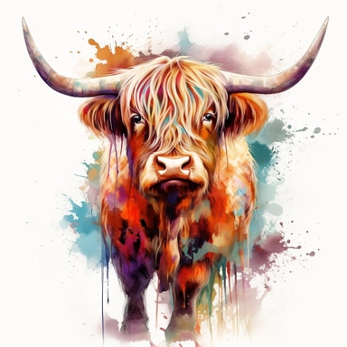 highland cattle oil painting watercolor clipart graffiti