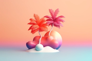 3d abstract summer nature beach object clipart with Gradient Color Overlay Background, minimal, soft color, artistic, high resolution, 8K,