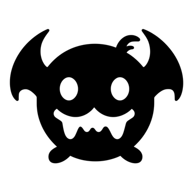 black and white silhouette of a friendly halloween bat icon, clipart style, white background, thick lines, vector, simple design, flat colour, solid colour