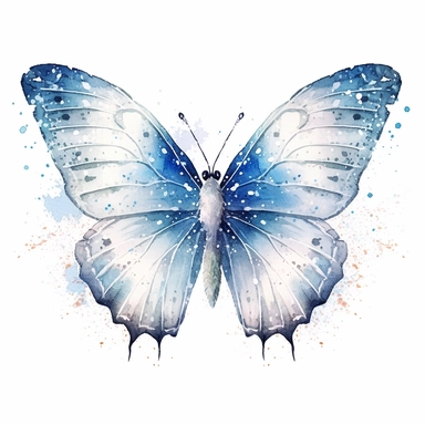 Clipart of winter butterfly in the style of watercolour, paint washes, glitter core, individual