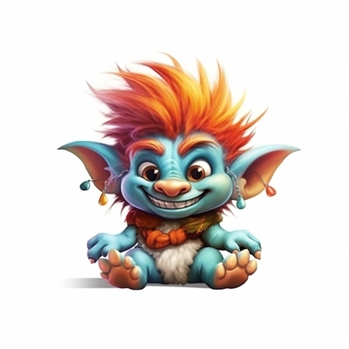 Cute Adorable magical little Troll clipart, photorealistic illustration, high detail, 8k polished, 8k, vibrant colors, white background, sticker