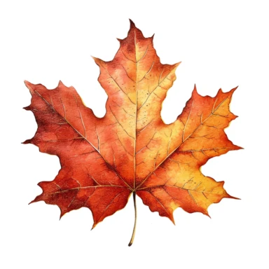 a large maple leaf in autumn colours on a white background, clipart, vintage style--q2--v5.1--s1000