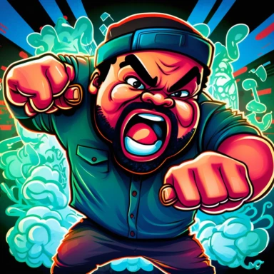 Ice Cube as cartoon character, stylized caricatures, exaggerated features, iconic outfits, signature stage moves, colorful and energetic environment, dazzling lights and soundwaves, animated concert stage, lively and excited atmosphere, fans cheering, infectious energy, characters brimming with personality, digital art created using Clip Studio Paint, custom brushes for textures and shading, vibrant color palette, dynamic poses and expressions, attention to detail,12k
