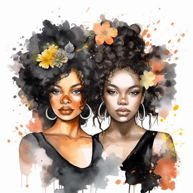water color black adult sisters clipart