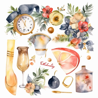 happy new year theme watercolor clipart white background