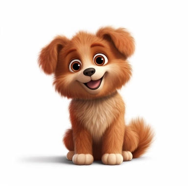 a single clipart image png graphic of a Realistic 3D cute friendly pixar style 3D animation Clipart Cute Fluffy Dog PNG Illustration