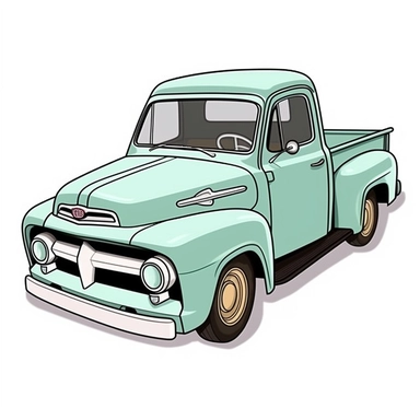 clipart stickers planner stickers, 1950s Ford truck, white background, cartoon style