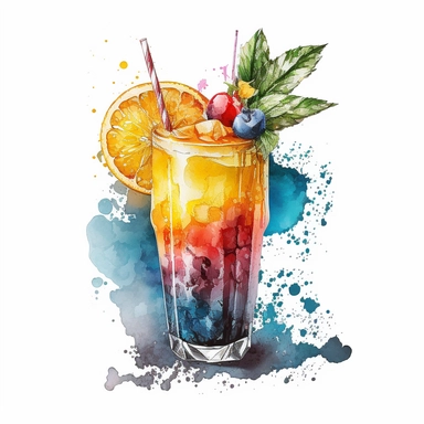 a watercolor painting Pousse Cafe drink Clipart ,on white background, high quality, highly detailed, watercolor , hand-drawn animation , bright colors , watercolor,