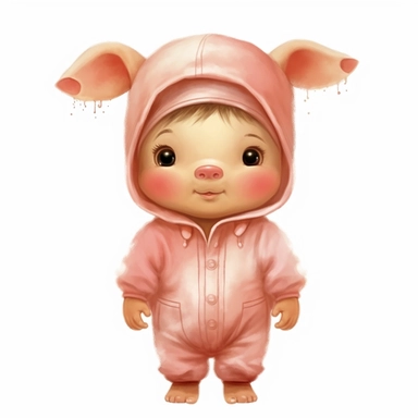 cute kid wearing Pig costumes and with happy face,front facing on isolated background,with happy face and expression,Animal Sublimation Clipart,no splash watercolor,white background, ultra detailed clipart, cut out image, colorful watercolor realistic, cartoon style, ultra HD, sharp and clean art