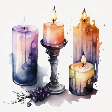 halloween candles water color and hyperrealistic. white background. no tags. CLIPART