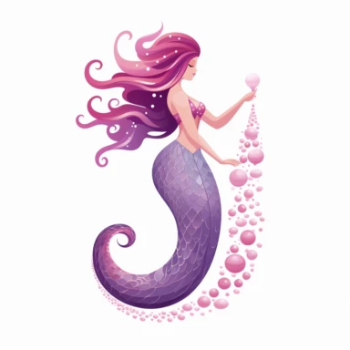 mermaid clipart with white background in pink, purple and gold tail