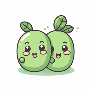 cute clipart icon of green beans, kawaii, anime style, in white background, soft color blending, rounded