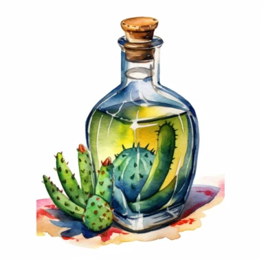 a Mexico Tequila in the style of watercolour clipart with detailed brush strokes