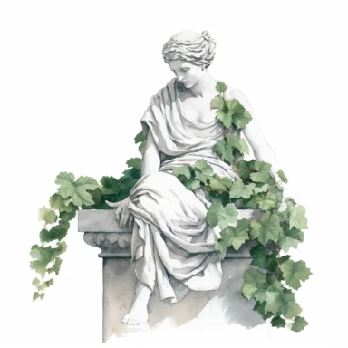 simple watercolor not so much deatil white marble statue in ivy leaves clipart with white background