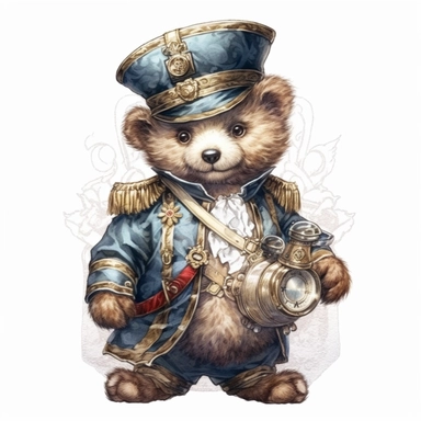 Adorable cute fantasy Teddy bear dressed like a Border Negotiator, nursery art, clipart image, lineart image, white background, very detailed, 8k