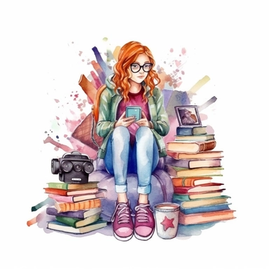 Watercolor Bookworm Life Clipart, isolated on white background