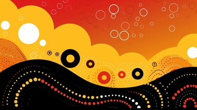 aboriginal australia dreamtime, songlines, simple clipart flat illustration of red yellow and black color gradients