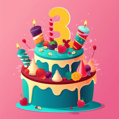 3rd of birthday cake, Clipart, Vector Style, Logo design, White Background