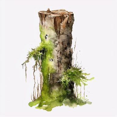 realistic bark sculpture cover in moss clipart watercolor