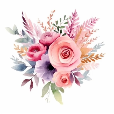 watercolor clipart with white background, bridal bouquet, cute and adorable, flat design,high quality--ar3:4--no mockups, watermarks, numbers, writing, letters--q2--v5.1--s1000