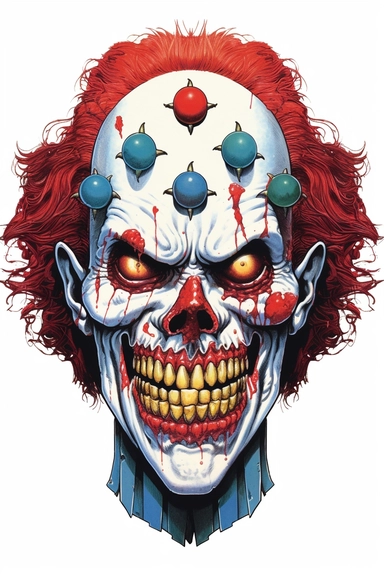 evil clown, white background, PNG, sharp white border, James C. Christensen, Butcher Billy, Jim Mahfood, clipart, clean border, white background