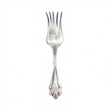 watercolor clipart of a silver fork, vintage homely vibes, isolated on white background