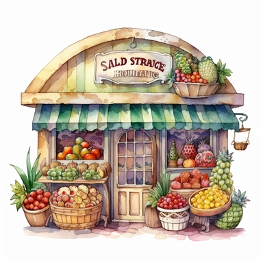 watercolor, cute fruit store, clipart