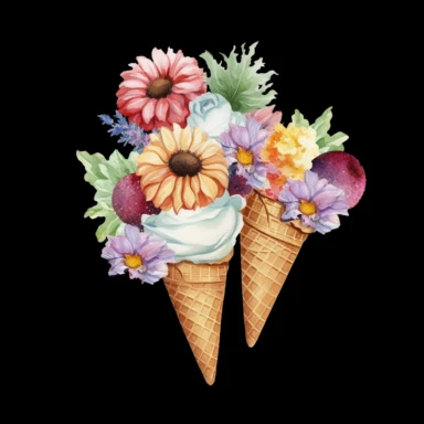 Ice Cream Flowers Cone Watercolor Sublimation Clipart, Clipart, white background, no watermark, no text, no word,
