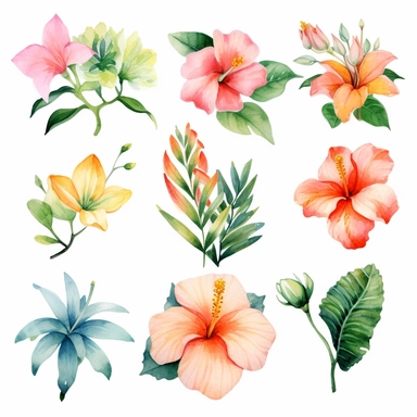 Hawaii flower watercolor clipart, white background