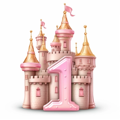 a pink golden castle for baby girl to have the word One clipart