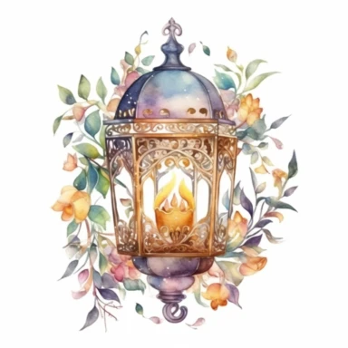 watercolor Clipart of a magical lamp, filigree, on a white background