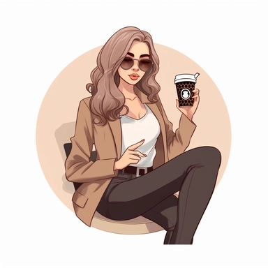 , digital stickers, businesswoman, working,louid vuitton bag, fashion, french, Monday, productive, cartoon realistic, clipart, minimalistic, aesthetic, rpink pastel , brown pastel