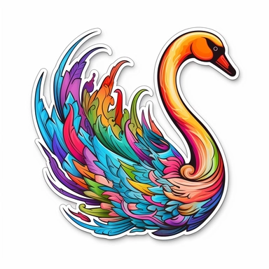 clip art sticker, cheerful swan, vibrant, on white background