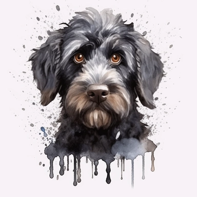 black labradoodle, goldendoodle, black doodle, puppy, watercolor clipart and paint, HD, 4k
