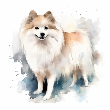 American Eskimo Dog dog, water color style, clipart, white background