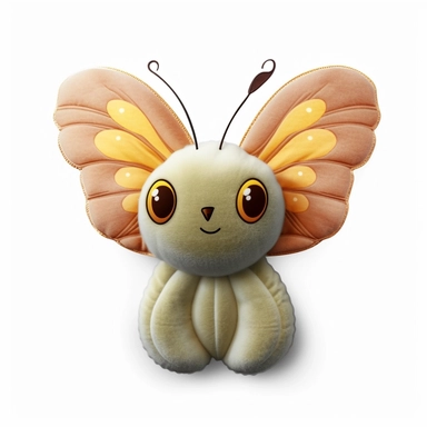 realistic digital painting, clipart of cute plush butterfly toy on white background