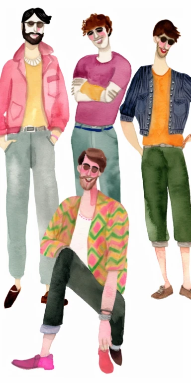 lots of happy wacky men in suits. cute watercolor clipart style. white background