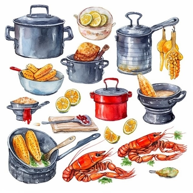 Watercolor Cajun Cooking Clip Art | 34 PNG images with transparent background | Instant Download | Commercial Use | Clipart bundle