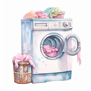 A hyper - realistic detailed watercolor illustration,Whimsical watercolour cute clip art laundry room,isolated on white background with margins, cut - out image