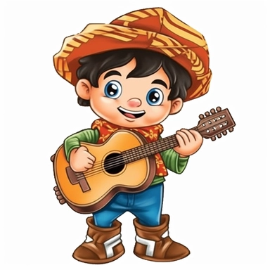 a cute little boy dressed for a brazilian junina playing acordion, jeans, brown shoes, happy, Monica's gang style, Graphics Maurício de Sousa, digital art, big eyes, cartoon, clipart , country girl from festa junina from brazil cute drawing white background